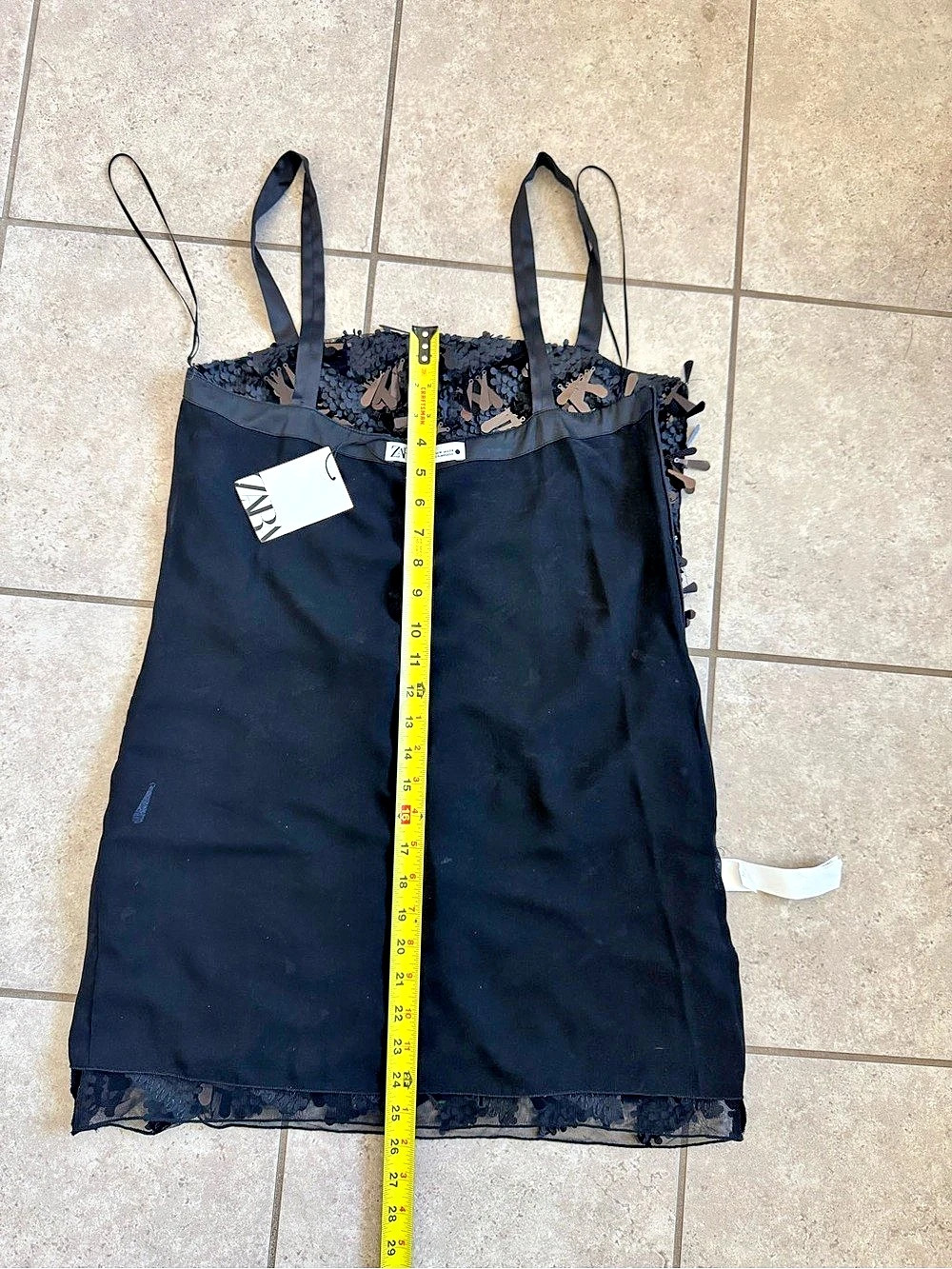 ZARA Black Sequin Embellished Mesh Mini Party Dress Size M NWT - Picture 10 of 14